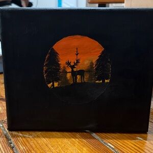 Sunset Deer Silhouette Canvas Art - Orange and Black